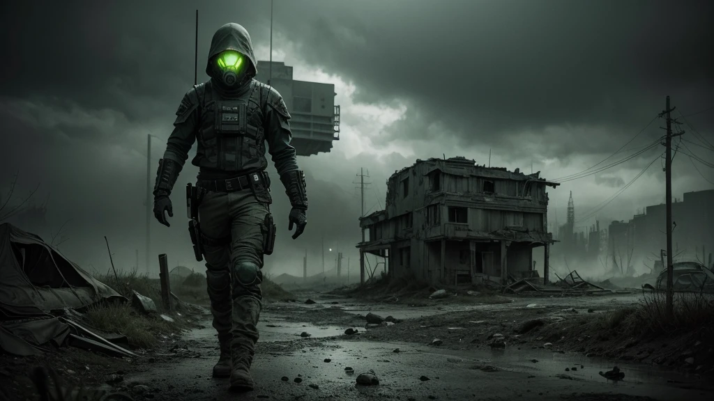 dark ambient, post apocalyptic, dark scifi style, hyper realistic, green filter, photo realistic