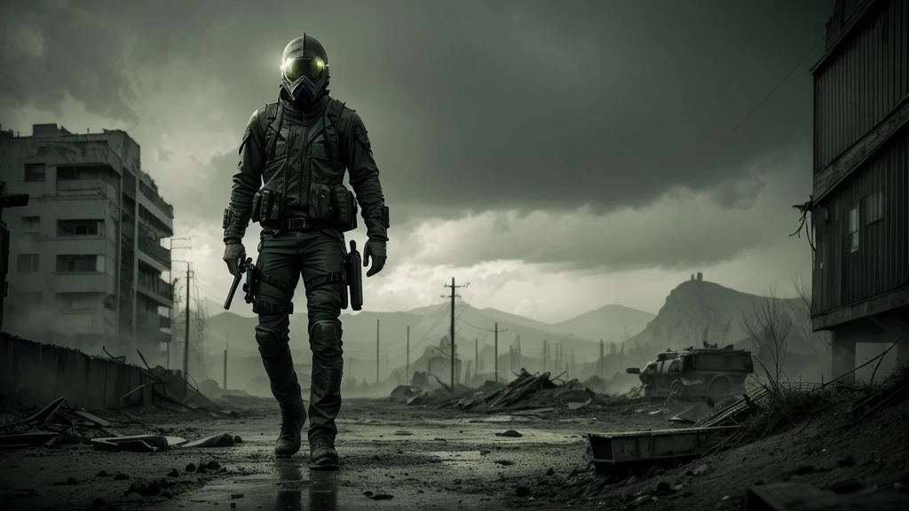 dark ambient, post apocalyptic, dark scifi style, hyper realistic, green filter, photo realistic