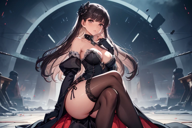 Décris une femme d'une beauté éblouissante, à la fois mignonne et dangereusement séduisante, dégageant un magnétisme envoûtant. Elle est incroyablement fit, ses abdos parfaitement sculptés se dessinent sous sa peau dorée et lumineuse. Elle porte une mini-jupe noire en cuir, moulant ses hanches voluptueuses et mettant en valeur ses jambes interminables et toniques. Ses cheveux longs et châtains, d'une douceur soyeuse, tombent en ondulations sensuelles autour de son visage angélique. Ses grands yeux noisette, ourlés de longs cils noirs, scintillent de malice et de désir, tandis que ses lèvres pulpeuses, rehaussées d'un rouge à lèvres brillant, sont une véritable invitation à la tentation. De grandes créoles dorées pendent à ses oreilles délicates, ajoutant une touche de sophistication et de glamour. Debout, elle affiche une posture élégante et assurée, ses cheveux encadrant son visage et sa nuque avec une perfection désarmante. Sa silhouette impeccable, des épaules délicates aux courbes harmonieuses de ses hanches, jusqu'à ses pieds fins chaussés de talons hauts, capte tous les regards. Chaque détail de son allure respire la confiance et la séduction, rendant sa présence magnétique et irrésistible.