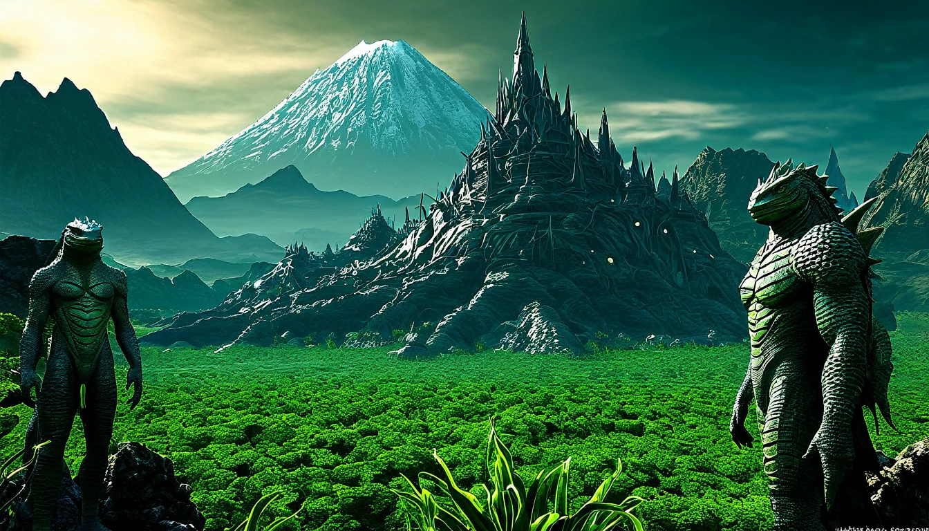 reptilian beings and realm scenery