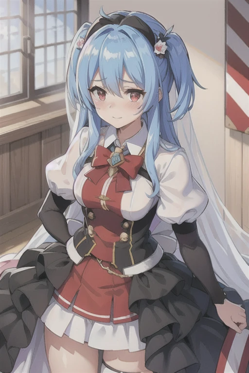 prinz eugen \(warship girls r\),(((Best quality))), ((Ultra-detailed)), ((illustration)), ((Disheveled hair)), ((frilld)), (1 girl),(Solo),Wedding,Closed_Mouth,,Looking_at_peeping at the viewer,tearing_Up,Tears,Aggrieved,grievance , Blue hair , Red eyes,