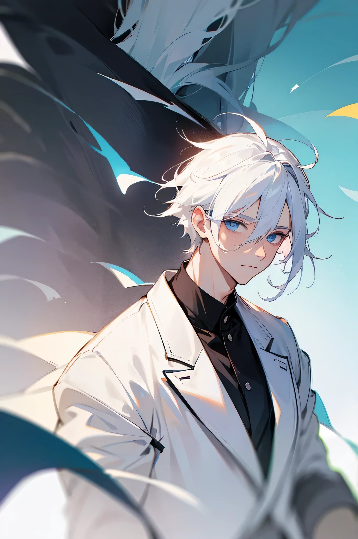 Male, white hair, young adult, neat picture.