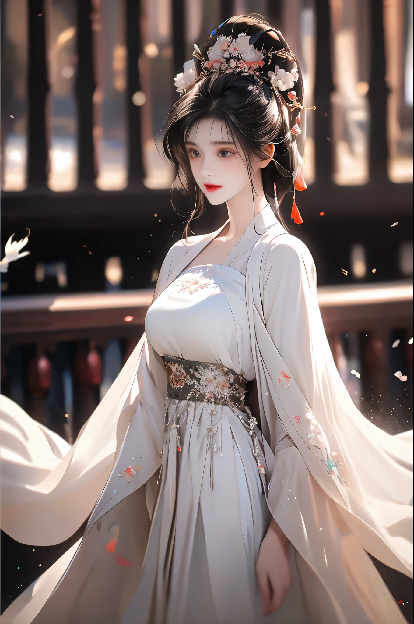 /I Chinese Miao girl, illustration style with 3 d High-precision engine rendering, Tim Walker master style, beautiful face, black crystal eyes, long eyelashes, gorgeous and complicated headdress, mainly silver ornaments, silver crested, etc., exquisite shape, short jacket, pleated skirt, embroidered with a variety of exquisite flowers, birds, fish and insects, beautiful colors, perfect lines, background water droplets, flowers, crystal clear, the combination of fantasy and reality, like a dream Mood, background abstract, 16k HD resolution, --ar 3:4 --s 400 --style raw --niji 6