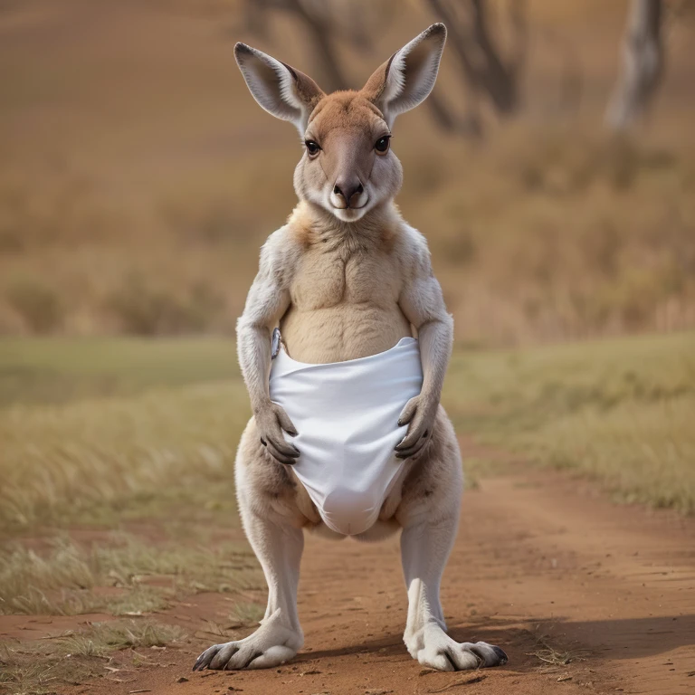 there is a kangaroo that is standing up with a white cloth, kangaroo, subject: kangaroo, subject : kangaroo, spy kangaroo, pete davidson walking a kangaroo, australian, in australia, kangaroos, australia, shutterstock, pus, pants, istock, business attire, khakis, casually dressed, cute single animal, beth cavener, very stylish, slightly muscular