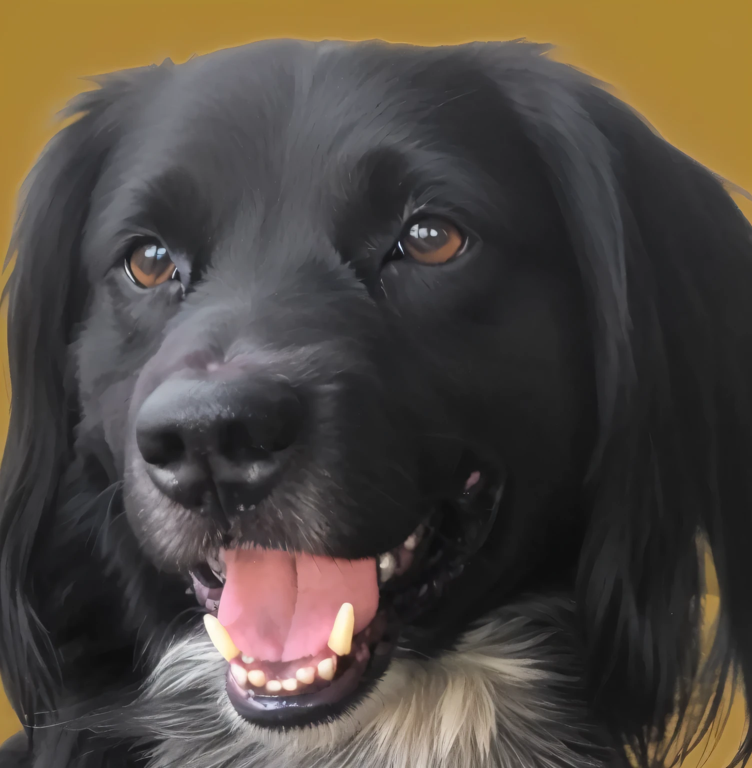 a very cute dog, vivid colors, hight contrast, vivid black color, she is very happy, her look is very happy and bright, she is smiling, the image is very detailed