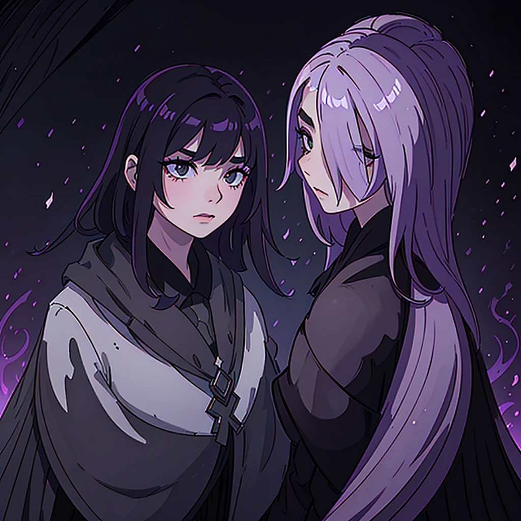 a dark and mysterious girl, Valentina,dark purple and black robes with intricate otherworldly patterns,flowing shadowy and ethereal robes,glowing eyes with eerie light,wielding a dark staff,surrounded by dark energy aura,haunting otherworldly landscape,swirling shadows and dim mysterious lights,masterpiece,highly detailed,photorealistic,dark fantasy,concept art