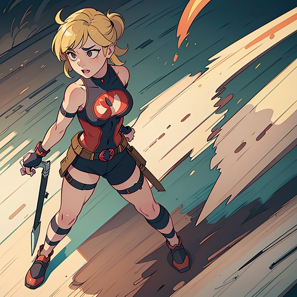 A woman in a deadpool costume,detailed female body,fighting pose with weapons,dynamic action scene,cinematic lighting,highly detailed portrait,beautiful woman with blonde hair,hyper realistic,8k,photorealistic,masterpiece,vibrant colors,unreal engine,cinematic dramatic lighting,gritty grunge texture,action movie still