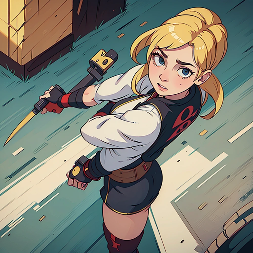 A woman in a deadpool costume,detailed female body,fighting pose with weapons,dynamic action scene,cinematic lighting,highly detailed portrait,beautiful woman with blonde hair,hyper realistic,8k,photorealistic,masterpiece,vibrant colors,unreal engine,cinematic dramatic lighting,gritty grunge texture,action movie still