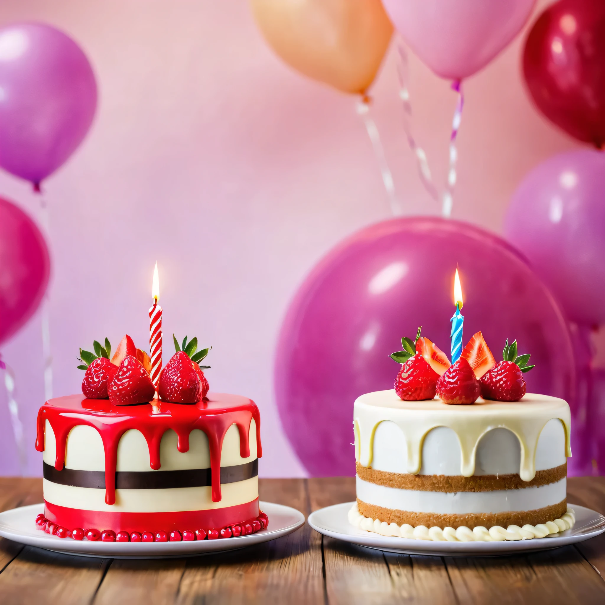 (best qualityer), (2 birthday cakes 🎂), dynamic photo, Pinterest, luscious, mouth watering, nblurry background, promotional still