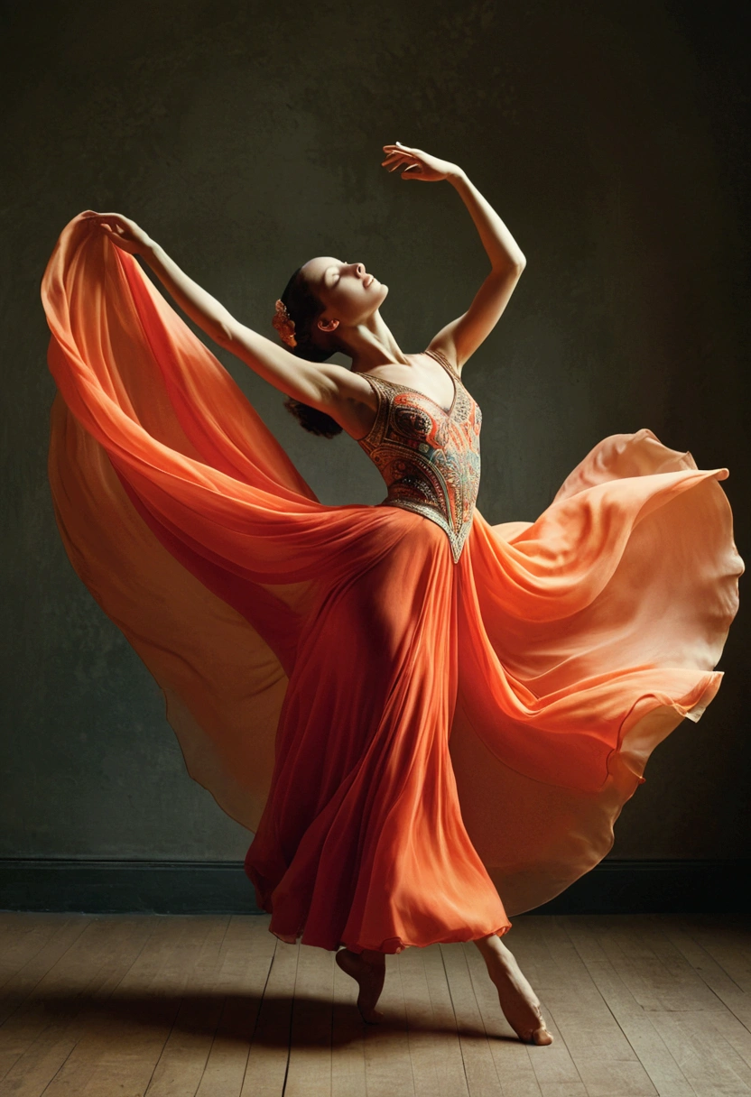 Dancer, dancing, by Clementina Hawarden, full body, cinematic still, (best quality, masterpiece, photorealistic), very aesthetic, perfect composition, intricate details, ultra-detailed, vivid colors