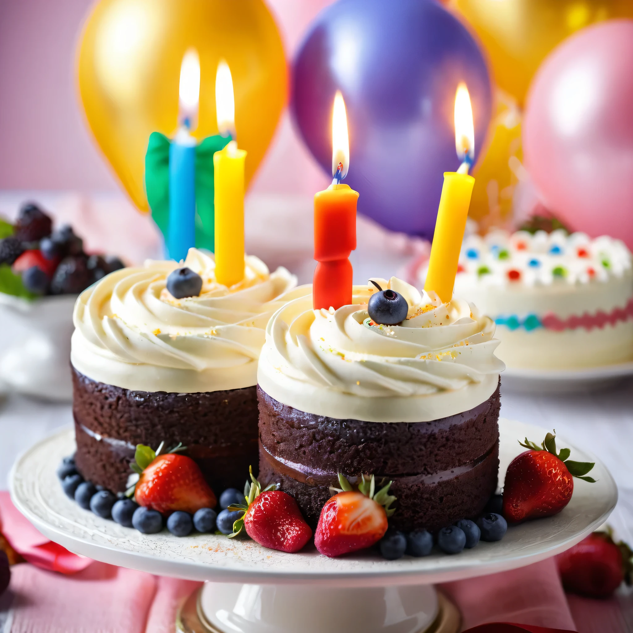 (best qualityer), (2 birthday cakes), dynamic photo, Pinterest, luscious, mouth watering, nblurry background, promotional still