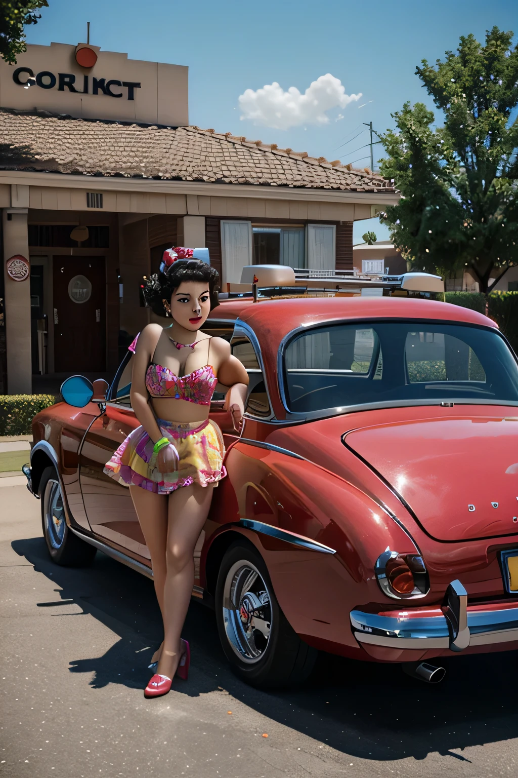 betty boop in vivid color superimposed on a suburu car HD