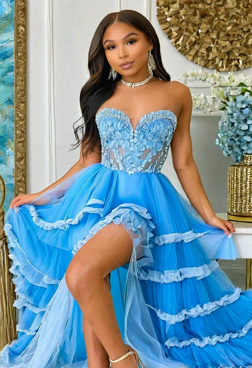 ((Best resolution)), ((high quality:1.2)), Work of art, 8k, extremely detailed, ((High detail:1.2)), (Hotlexi woman), 1girl, Solo, Angolan female with 24 years old, (dress),