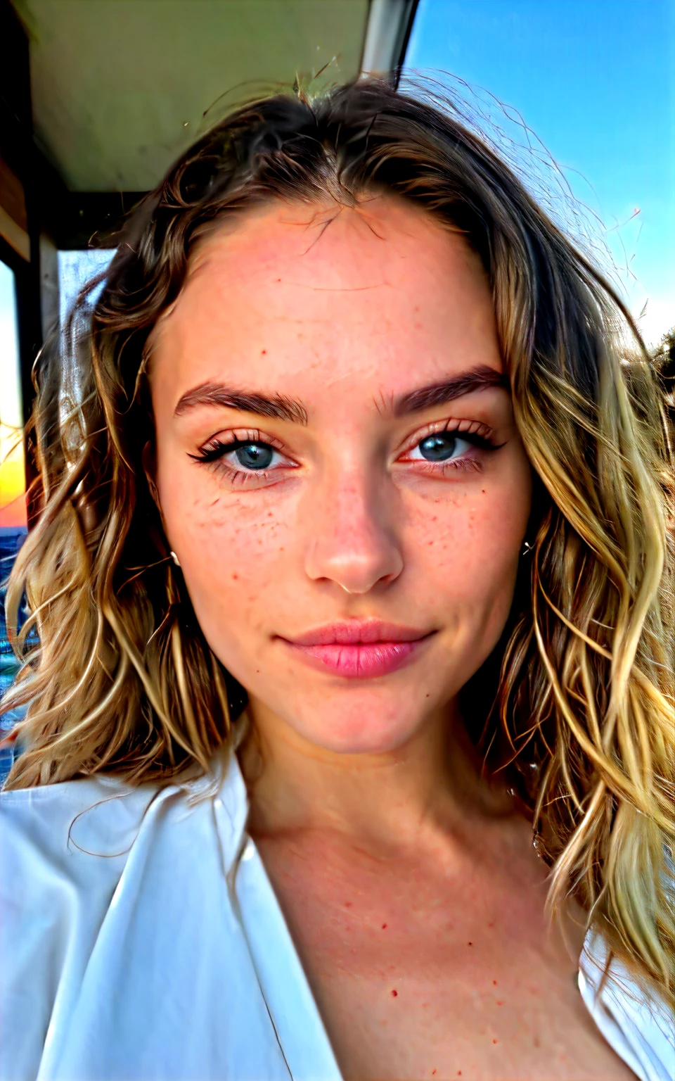 Jolie belle blonde avec un maillot de bainc une pièce noir (nageant  au coucher du soleil), very detailed, 14 ans, Visage innocent, naturally wavy hair, blue eye, detailed skin pores & texture du visage, pores, (chair de poule:0.7) high resolution, head of&#39;artwork, best quality, complicated details, very detailed, sharpness, detailed skin, realistice Hauttextur, texture, detailed eyes, Professionnel, 4K, charming smile, prise avec Canon, 85 millimeters, Slight depth of field, Kodak Vision Color, corps parfaitement ajusté, extremely detailed, Photo_\(ultra\), fotorealistic, realistic, post-traitement, maximum details, roughness, real life, ultrarealistic, photoRealism, Photography, 8k uh, Photography