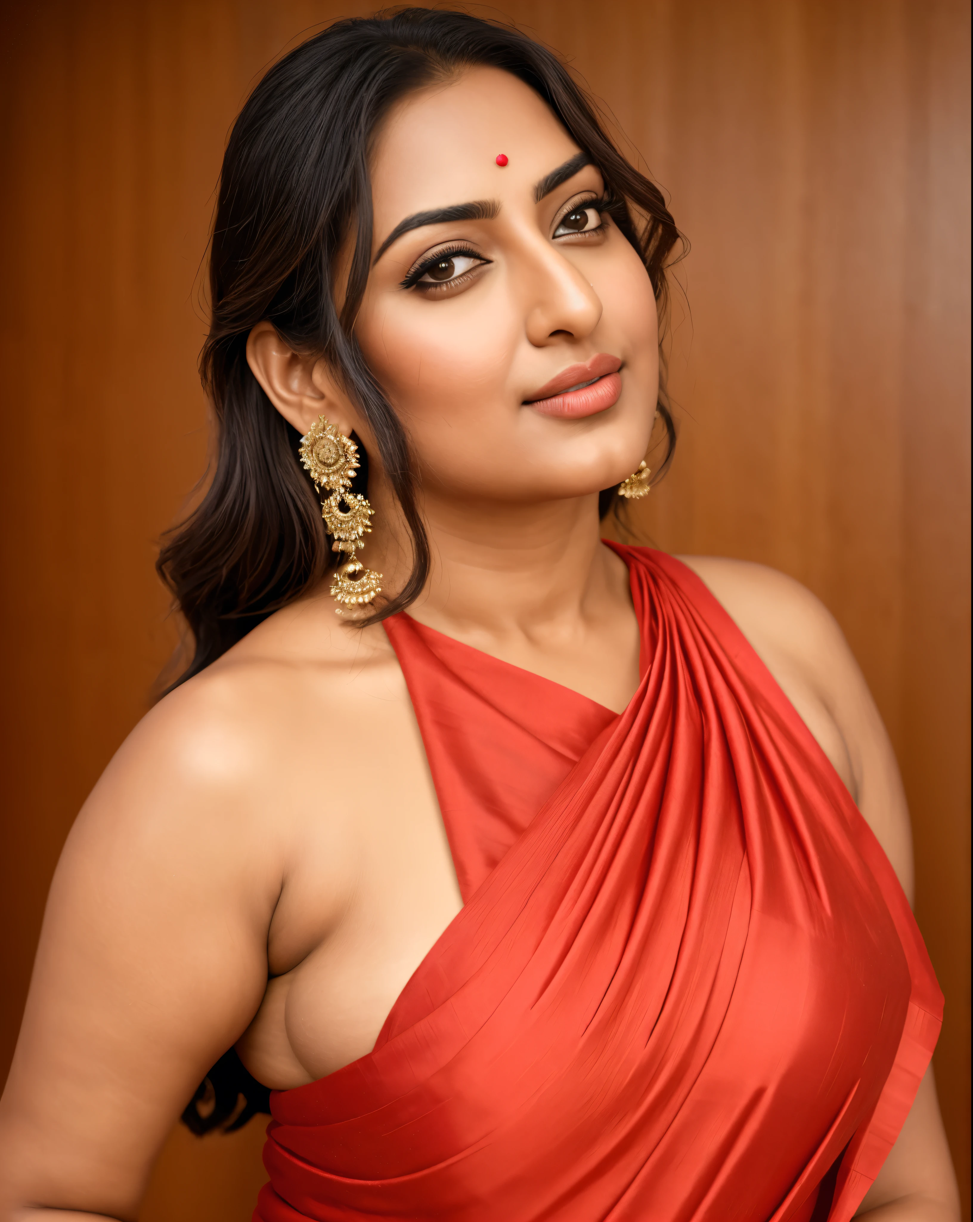 Foto RAW, photorealistic, photography, full body shot, 50 years old Woman, master shot, perfect eyes, goddess like beauty, pierced eyes, perfect thick chubby mallu Desi aunty bhabhi, Wearing a Stanapatta, a chest-band.Saree model, model Photography, Indian saree shoot, Indian traditional wear advertising photography, traditional wear brand shoot, face of Indian actress Sonakshi Sinha, masterpiece, realistic, realism, incredible details, intricate, lifelike texture, pleasure, photorealism, detailed skin, skin pores, high contrast, photorealistic Artstation 8k HD digital art trend of high definition and detailed realistic skin texture, ultra detail, realistic skin texture, armature, best quality, ultra high definition, (photorealistic:1.4),, high resolution, detail, raw photo, sweat, Re sharp, by Lee Jefferies Nikon D850 Film Stock Photo 4 Kodak Portra 400 Camera F1.6 Lens Rich Color Ultra Real Realistic Realistic Textures Dramatic Lighting Unreal Engine Trending at Art Station Cinestill 800,(pele altamente detalhada: 1.2), 8k UHD, DSLR, soft-lighting, alta qualidade, grain of film, Fujifilm XT3,she didn't like to wear blouse or bra, she is happy to wear only saree, she hates blouse or bra, detailed hairy armpits, hyper realistic skin, skin pores, sweat, veins, sharp focus, thick fleshy belly, Deep juicy navel, sexy navel folds, fleshy arms, sexy stubble armpits,