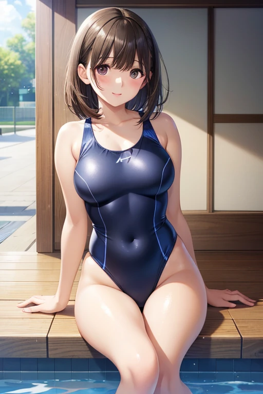 anegasaki nene、Shiny brown hair, short hair, (Beautiful brown eyes、Sparkling eyes, Fine grain)、smile、Ultra-detailed eyes、Highly detailed face, Highly detailed eyes,


(((masterpiece, Highest quality, High resolution, 超High resolution, Pixel perfect, Written boundary depth, 4K, RTTX10.0))),

Highest quality, Highest quality, Face Focus, Soft Light, 超High resolution, 
Japanese Girls, alone, cute, One piece swimsuit, Poolside, Summer sunshine