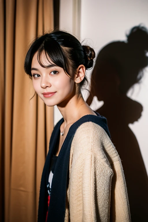 piercing hair, Curtain hair, hair bun, Big Hair, medium hair, hair bow, heart shaped student, Raise your eyebrows., smile, wrinkled lips, Surrealism, Renaissance, anime, anime style, movie light, depth of field, god rays, shadow, Fuji Color, first person view, throw, wide angle, anime style, Surrealism, UHD, retina, Masterpiece, correct, textured skin, Highly detailed, height, 16ก
