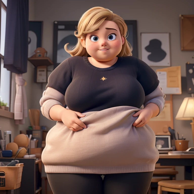 ((best qualityer)), ((work of art)), (detailded), A  teenager, 1 girl,  body plus, SSBBW, boombro to ombro sweater, Clothing that fits your body 
