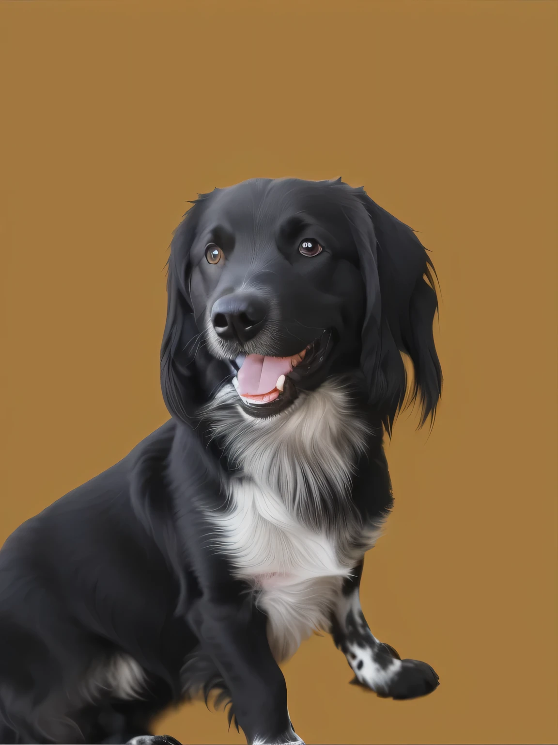 a very cute dog, vivid colors, hight contrast, vivid black color, she is very happy, her look is very happy and bright, she is smiling, the image is very detailed