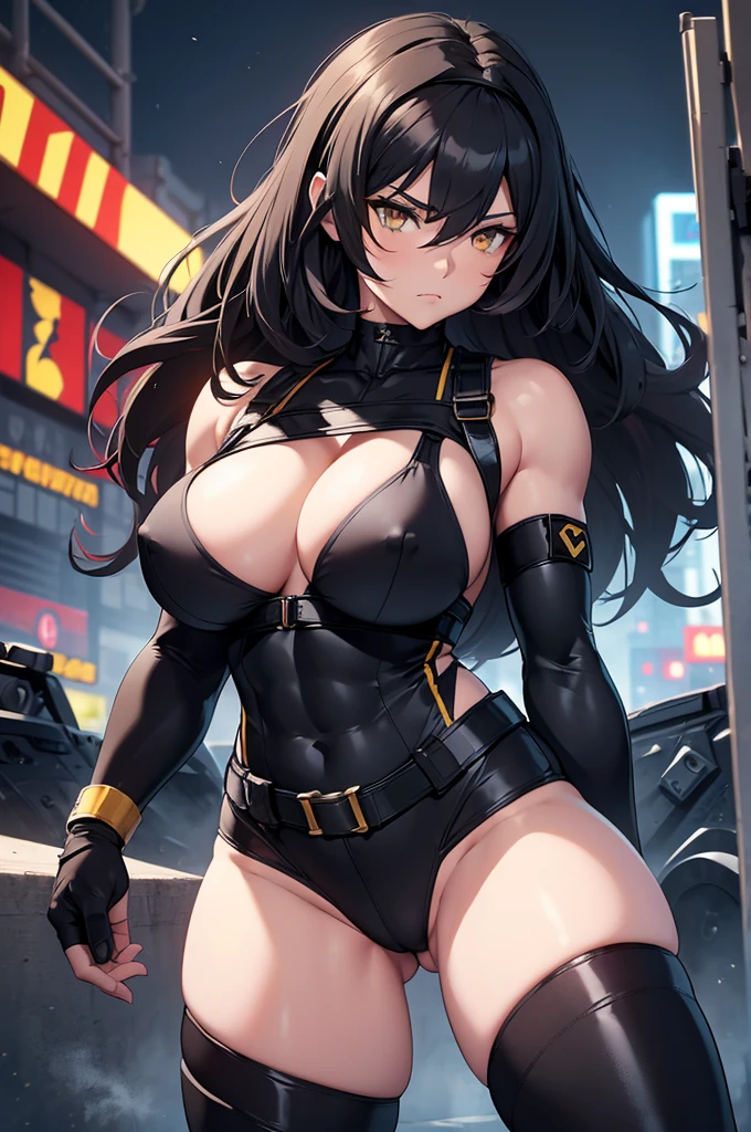 huge muscles huge breasts huge thighs pale skin black hair yellow eyes very long hair muscular girl sad frown expressionless huge muscles huge breasts huge thighs huge muscles huge breasts huge thighs skintight suit,masterpiece, best quality, 1girl, grey hair, shoulder length hair, wavy hair, black hairband, auburn eyes, beautiful detailed eyes, beautiful detailed face, cute face, stoic, professional, ninja, black leotard, black tactical gloves, bare legs, gold bracelets, black thigh-high boots, cityscape, night, noir atmosphere. she spins at an incredible speed, creating a whirlwind of air around her, spiral lines, wind around her.,Woman, tank top, shorts, curvy, busty, muscular, abs, strongest pose,1 girl, black hair, yellow eyes, very long hair, pale skin, ((((Extremely muscular)))), big breasts, open body, lush, specific, shadow, dark atmosphere, (pilot suit), (unbuttoned), machine