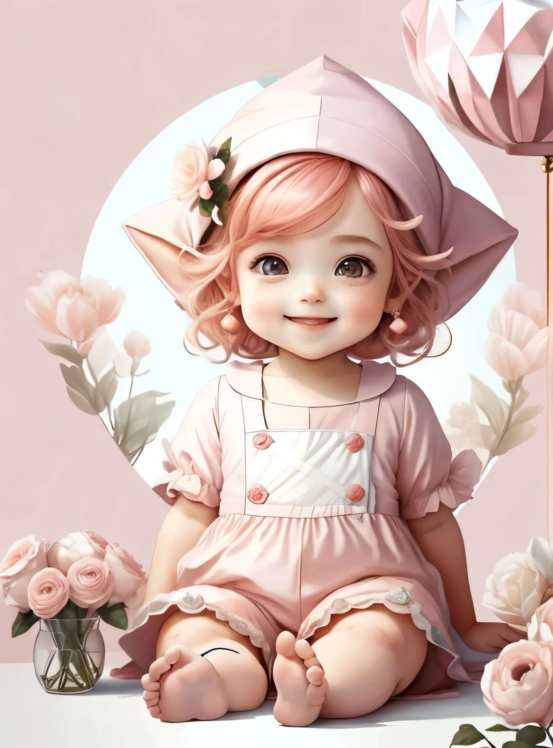 (cute baby gnome smiling with flowers) stylized identical to 1940 |)), padding ,multidimensional geometric wall PORTRAIT, artistry, chibi,
yang016k, comely,(( predominant red color, pink and white romper))
Primary works, top-quality, best qualityer, offcial art, Lindo e Estetaduardo Kobra padding ,multidimensional geometric wall PORTRAIT, artistry, Chibo,detaileds