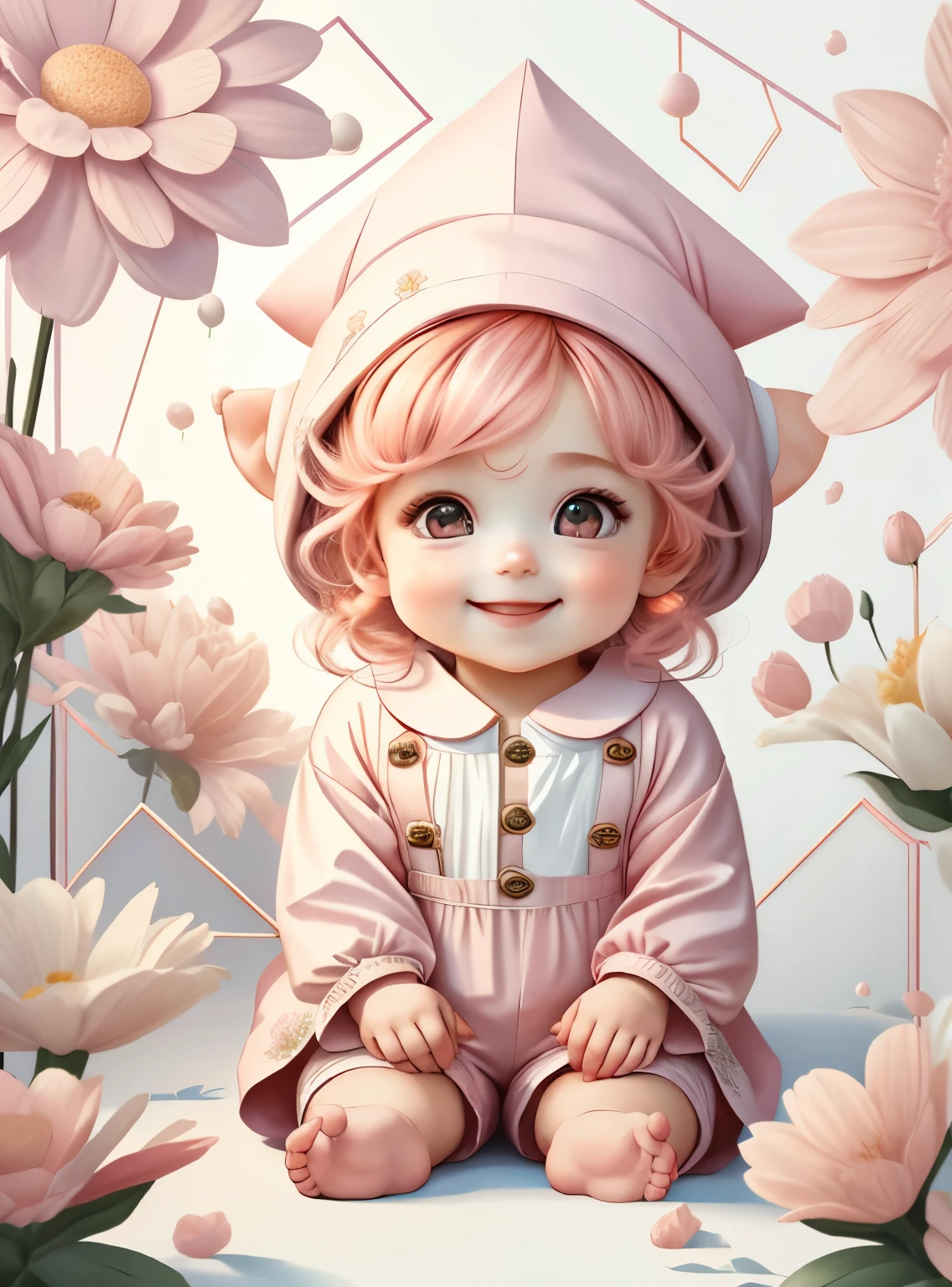 (cute  gnome smiling with flowers) stylized identical to 1940 |)), padding ,multidimensional geometric wall PORTRAIT, artistry, chibi,
yang016k, comely,(( predominant red color, pink and white romper))
Primary works, top-quality, best qualityer, offcial art, Lindo e Estetaduardo Kobra padding ,multidimensional geometric wall PORTRAIT, artistry, Chibo,detaileds