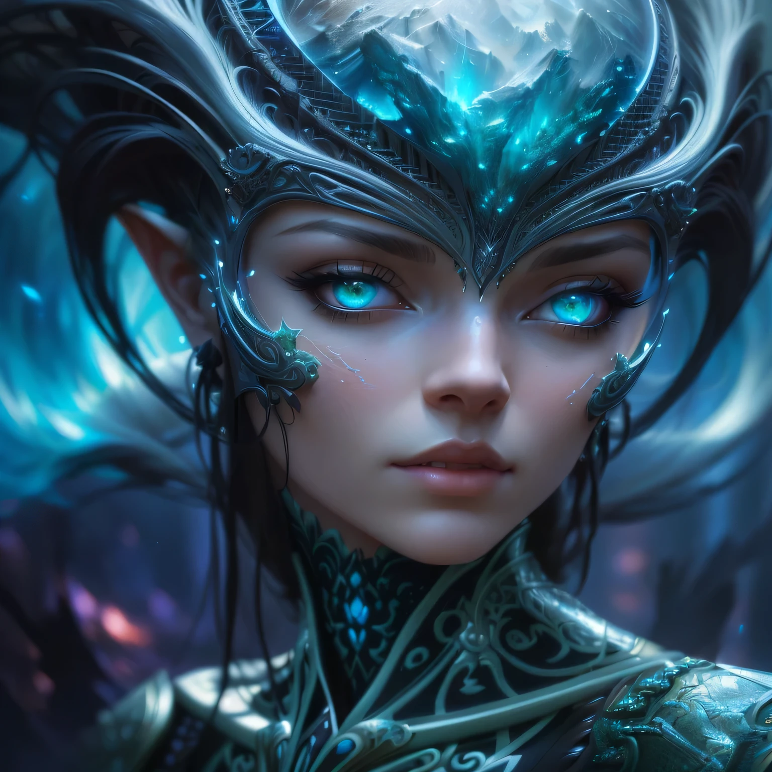 a close up of a woman with a very long hair and a very big face, detailed fantasy digital art, hyperdetailed fantasy character, 4k highly detailed digital art, digital fantasy art ), detailed matte fantasy portrait, portrait beautiful sci - fi girl, tomasz alen kopera and cgsociety, karol bak uhd, fantasy art behance, 4k fantasy art