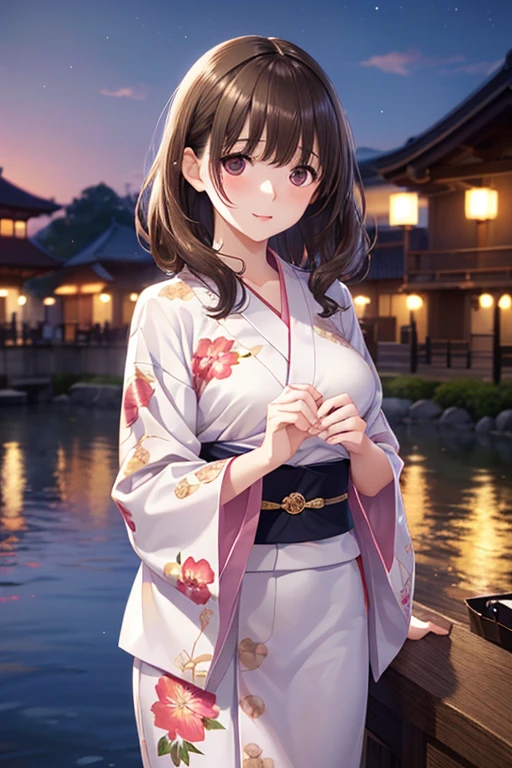 anegasaki nene、Shiny brown hair, short hair, (Beautiful brown eyes、Sparkling eyes, Fine grain)、smile、Ultra-detailed eyes、Highly detailed face, Highly detailed eyes,
(((masterpiece, Highest quality, High resolution, 超High resolution, Pixel perfect, Written boundary depth, 4K, RTTX10.0))),
5 biologically correct fingers、Realistic, (Pale skin: 1.2), Realistic, Glowing Skin, Shiny Hair、
(25 year old woman with bangs) and (Wavy Hair) and (Brown Hair) , (yukata) and (pink) and (Floral)、(sad:1.3), smile, The background is a Japanese park at night、alone、Are standing