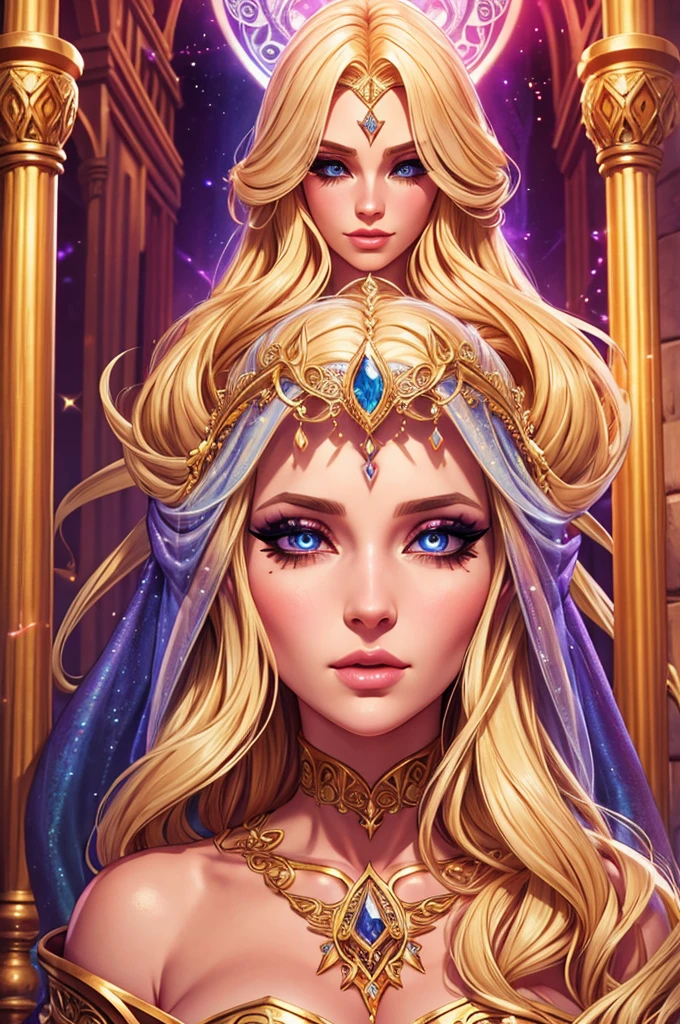 blonde sorceress, transparent robe, beautiful detailed face, beautiful detailed eyes, beautiful detailed lips, long eyelashes, cast spell, magical energy, mystical fantasy, dramatic lighting, cinematic, intricate details, hyper-realistic, 8k, masterpiece