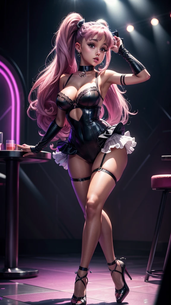 Ariana Grande, medium body, medium tits, full body image, fine lingerie, High resolution, nightclub, spout