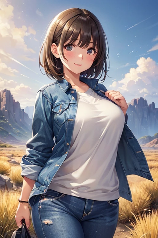 anegasaki nene、Shiny brown hair, short hair, (Beautiful brown eyes、Sparkling eyes, Fine grain)、smile、超Detailed eyes、Highly detailed face, 非常にDetailed eyes,


(((masterpiece, 最high quality, High resolution, 超High resolution, Pixel perfect, Written boundary depth, 4K, RTTX10.0))),

(high quality, High resolution, The finer details), Realistic, Outdoor, (Vast arid region:1.4), 
Wild Cactus, Denim jacket, Denim pants, Strong winds, alone, Curvy Women, , Sparkling eyes, (Detailed eyes), smile, blush, Sweat, Oily skin, Shallow depth of field