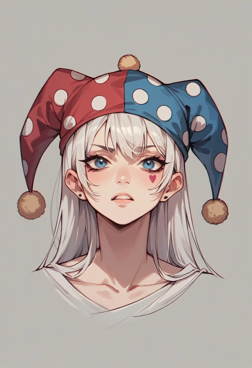 white-haired jester in a cap