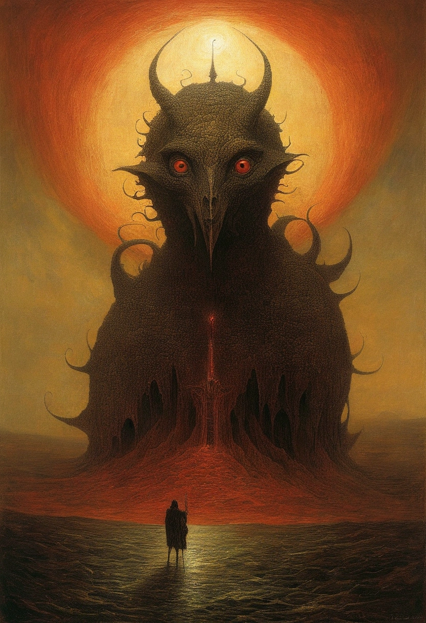 Mythical creatures, author:Zdzislaw Beksiński、devil、Holy War、Big eyes