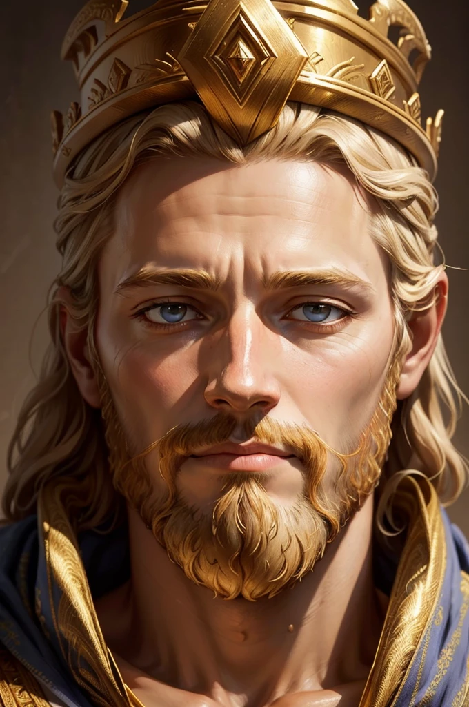 creates a realistic portrait of King David, representing him as a simple and humble man. Highlight the calm, compassionate expression on your face, with serene eyes and a soft smile. Be sure to accurately portray the