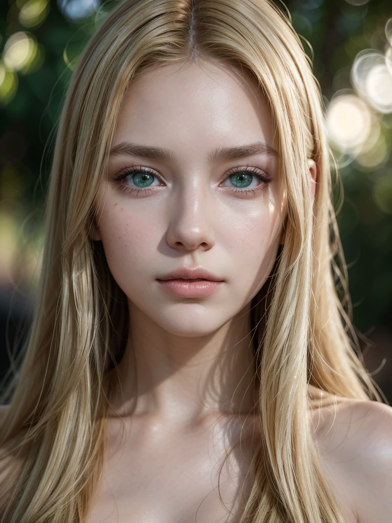 a beautiful young brazilian woman with long blonde hair, green eyes, delicate facial features, soft skin, elegant expression, detailed portrait, realistic, photorealistic, 8k, detailed cinematic lighting, dramatic shadows, warm color tones, cinematic, portrait photography, high quality, masterpiece