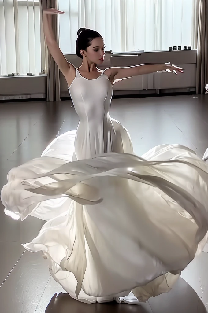 Masterpiece: 1.5, Dramatic Lighting, Professional Puerto Rican and Portuguese Dancer, Mid-Performance, White, Flowing Dress, Dark Background, Sense of Depth, Focus, Sparkling Belt, Glamour, Agility, Control, Elegant Movements, Graceful Arms, Bent Knees, Raised Above Head, Bathed in Passion, Emotion, Off-Center Composition, Turned Face, Closed Eyes, Sense of Surrender, Dance Form Beauty, 1 dancer, Captivating Portrait. motiontrail, motion trai.

3D Octane Rendering, Ray Tracing, Super Detailing Viewer, Close