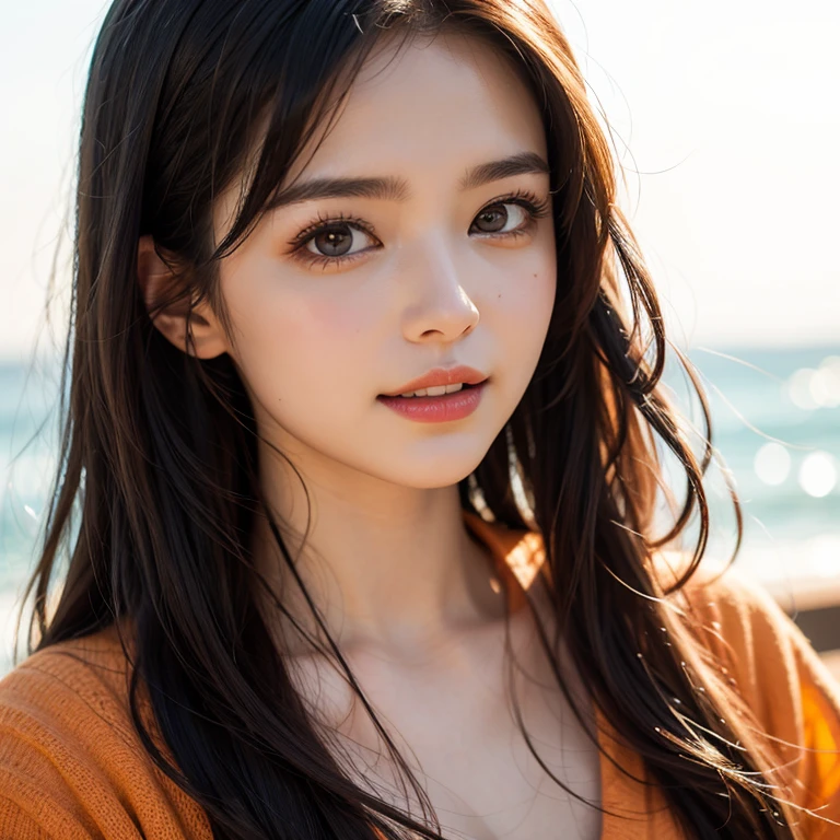 VolumetricLighting (Acutance:0.85), (Masterpiece of 8K UltraDetailed(ProfessionalPhoto:1.37)), Tiny KAWAII Girl Stroll the Sea wearing tube-top dress EveningBeach colorful sky (Orange rays illuminating face, close-up:1.4) (Kissing to Camera), Gust of wind . (((Extremely detailed NOGIZAKA face))), perfect anatomy, Childish, captivating gaze, Reflective Eyes with (sparkling highlights:1.28), long eyelashes、Glossy RED Lips with beautiful details, KissableTongue, RosyCheeks, ((Radiant FineSkin) with clear transparency) . { (Dynamic joyful expressions) | (:d) }, (Light Particle;1.25, God Rays), (no Large eyes).