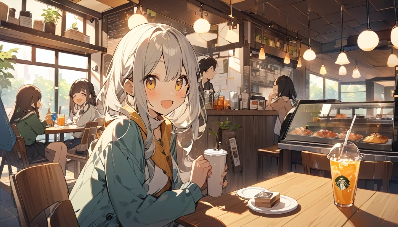 ((woman)), people々, Happy, High resolution, High resolution, 4K,Cafe,5peopleの,indoor,Drink,pixiv,大people