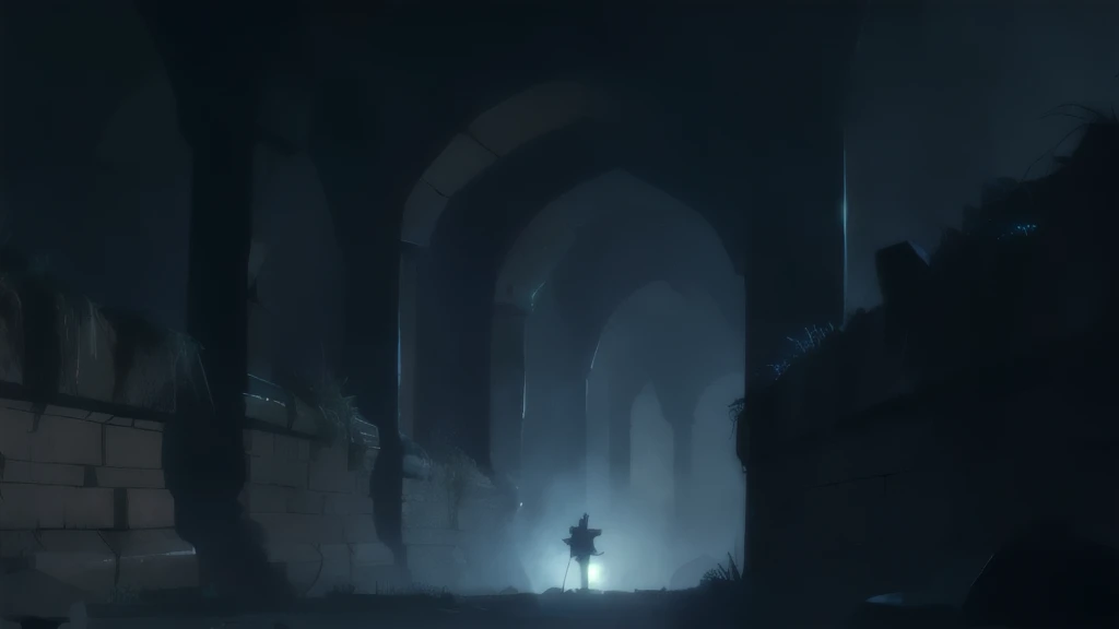 Catacombs, Stone walls, dark, no light, fog, Cold, scary