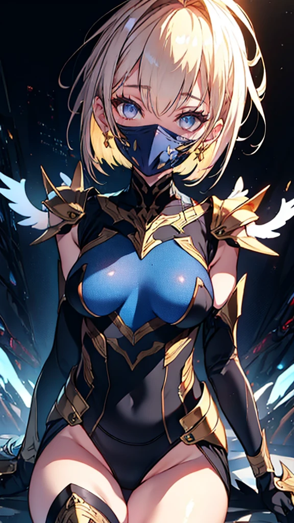 (whole body),Explain the whole,Browsing Caution,最high quality,High resolution, Very detailed,Game CG,Dutch Angle,Detailed and beautiful eyes,beautiful girl,Chest Focus,(Captivating smile), (Spread your legs), (Lift your legs), leotard，armor, Armor dress, Black dress, Black gloves, Blue Armor, Blue dress, breastplate, dress, drop down, gloves, (mask), Shoulder rest, Short dress, shoulder armor,Thigh-high boots，((Very detailed background)), (((Cowboy Shot,Dynamic Angle)))，1 girl,,(Shiny skin:1.3),(Beautifully rich skin),(Thinning hair), masterpiece, high quality, High resolution, Confused,(beautifully、aesthetic:1.2), Beautiful Hands, (4K), 8k, Perfect balance,(Highly detailed CG Unity 8k wallpaper), Perfect hands, Embarrassing, blush, Light_vestige,Intricate details,Written boundary depth, extremely delicate and 美しい,Professional photography, bokeh, High resolution, Sharp details, 最high quality, Thick thighs,Beautiful Eyes, Beautiful background, Outdoor，
