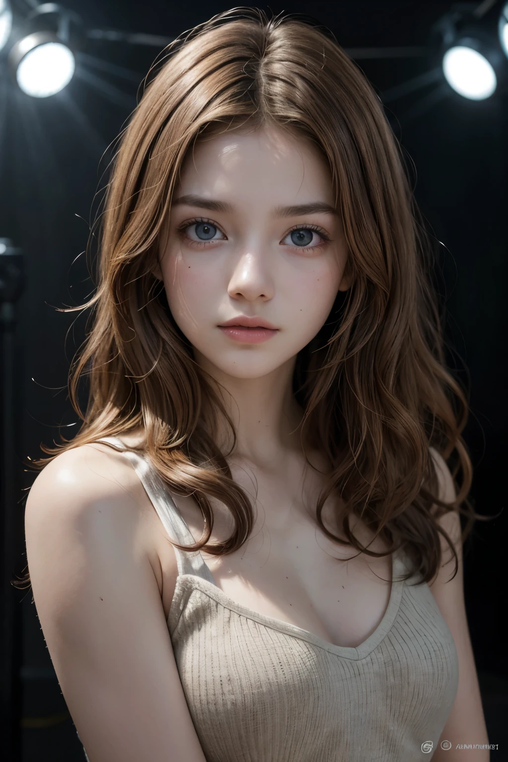 white skinned woman round face brown hair , con minifalda cuerpo completo 