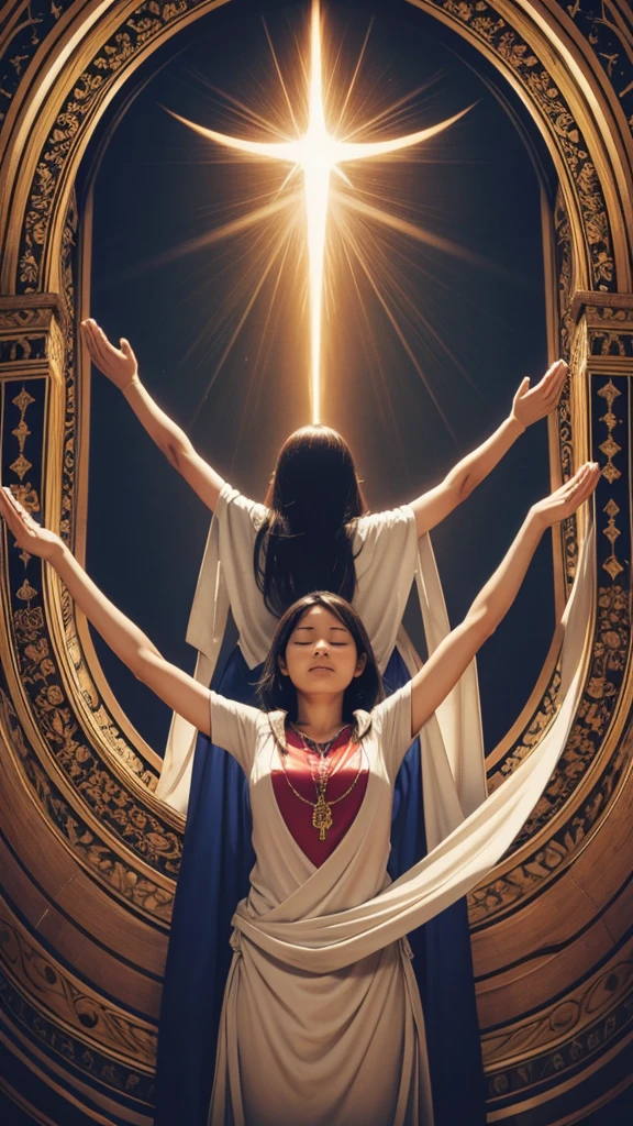 Person praying to God with open arms