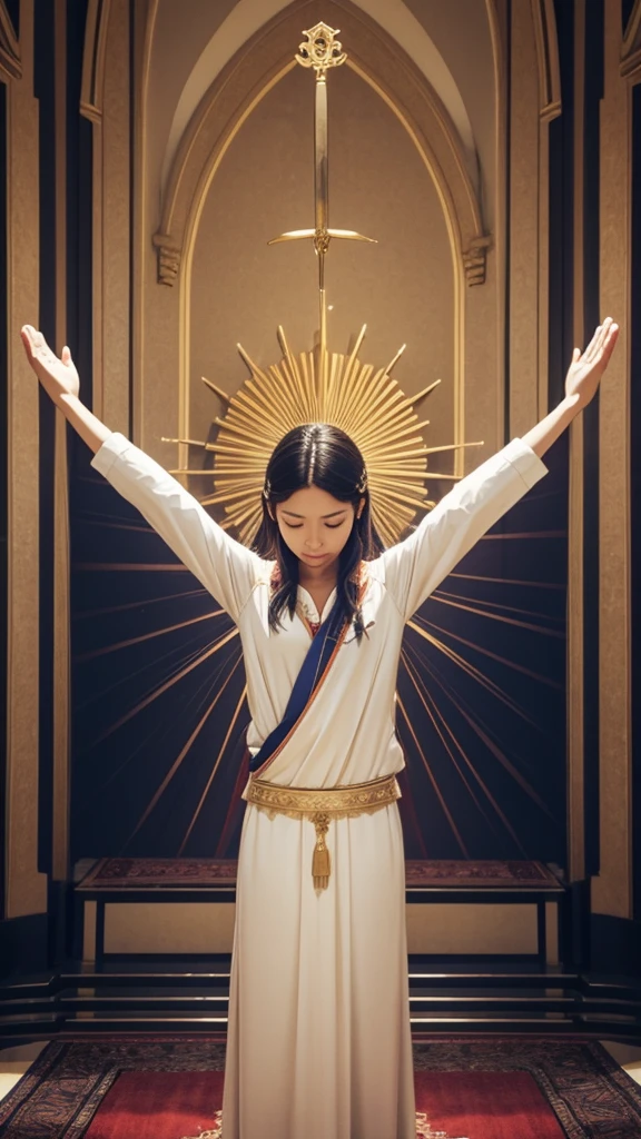 Person praying to God with open arms