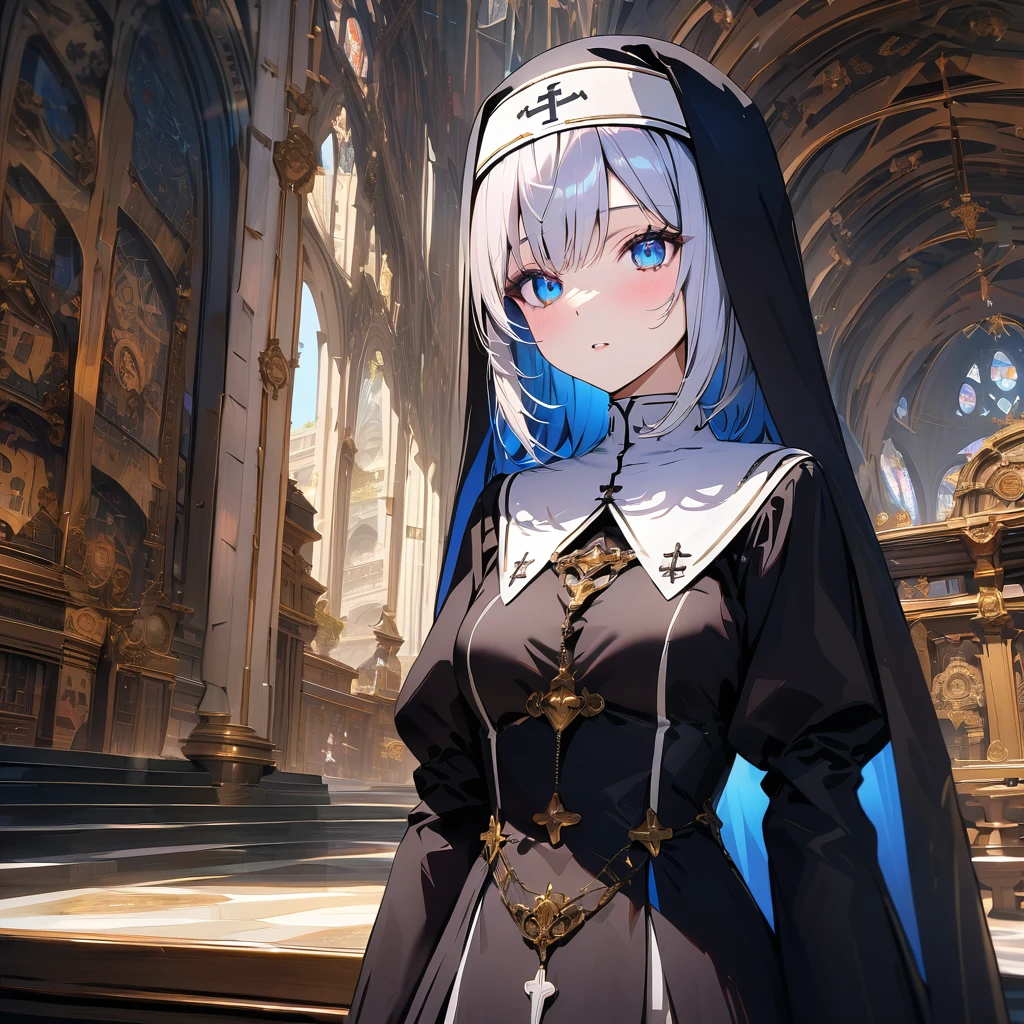 Nun with an "O" shaped head, detailed background, detailed writing, 4k, UHD, absurd, ultra quality, masterpiece,