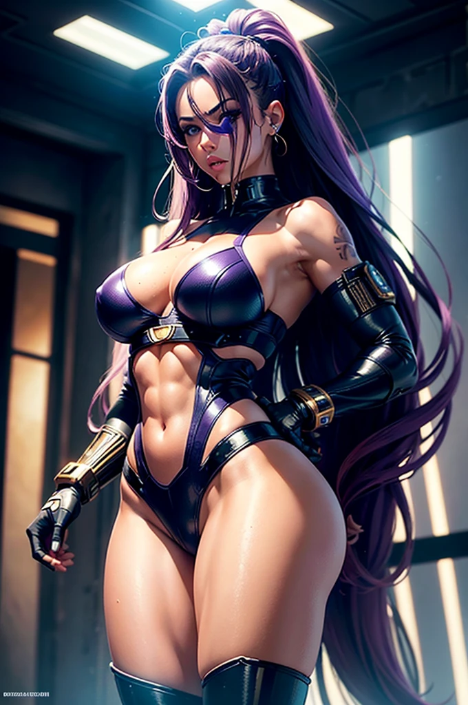 A perfect sexy, delicious and beautiful, Lush and very young extremely erotic android, strong cybernetic warrior with black African and oriental features, Japanese and Chinese, Soft Face, sexy e angelical, very sexy open mouth, mixed with the clone of the Greek warrior goddess Athena, with huge super ultra mega giant breasts, Brunetette, big plump and thick lips, extremely thin waist, very tanned and sweaty, HUGE big ASS, steep, HARD AND MUSCULOUS, Purple colored eyes, with barcode tattoos, transformed into an erotic and super sensual and extremely super ULTRA HIPER mega muscular astronaut goddess, fitness, bodybuilder, fit bodybuilder and weightlifter, very muscular thighs and super intensely muscular abdomen, wearing very short hair in punk style, super radical and purple and very smooth in locks, wearing sexy cyberpunk battle outfits, seen in the form of a hologram made only of light energy, coastal view, administrator and leader, noble queen goddess of a gigantic fleet of thousands of spaceships and hundreds of planets of her powerful stellar empire running courageously across the bridge of a star cruiser wearing a holographic helmet in the Corinthian battle format and with visor and horsehair topknot, of luminous Athenian warrior, electronic and futuristic posing extremely sexy, floating in space with rays and lights in the background and covered by a halo of white light