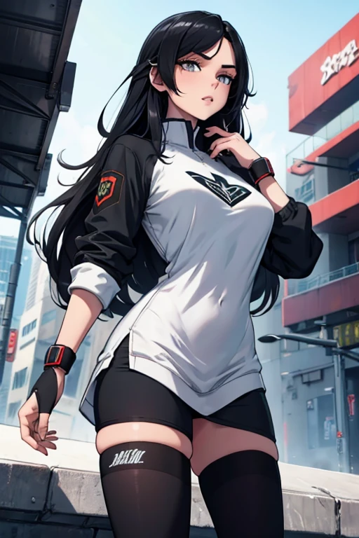 komishuuko,having fun，Student clothing，Superskirt，Crop topping，Cuir，highly rendered，Detailed face，Fleshy thighs