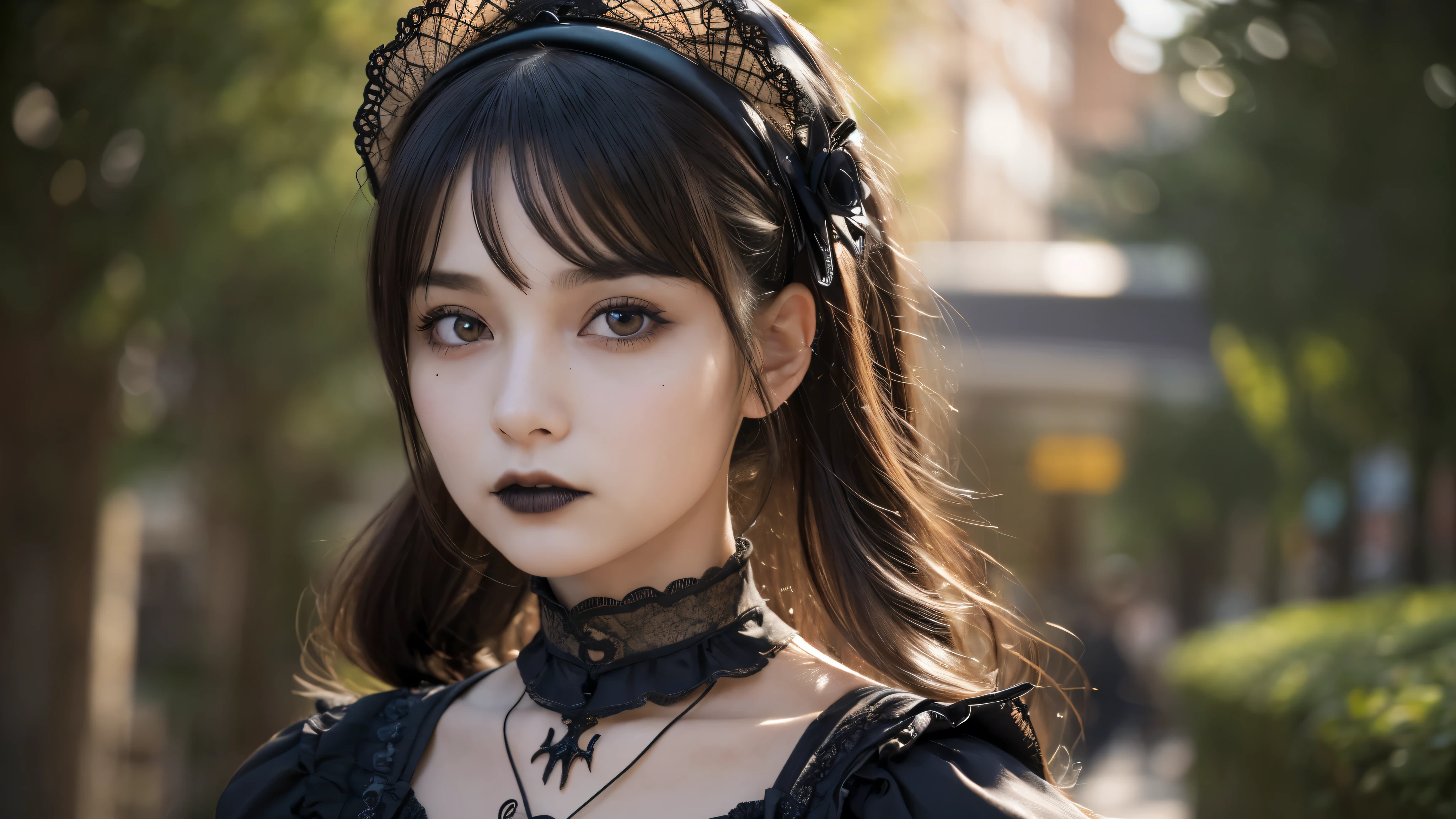 (perfect anatomy:1.2)(absurdres, highres, ultra detailed),masterpiece,best quality,high resolution,8k,Realistic face,Realistic skin texture,magnified textures, stunning clarity,(ultra detailed eyes and face),(1 girl:1.5),19 years old,japanee,(Gothic ta:1.3),harajuku city