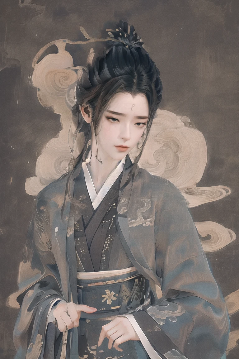 1 girl,origin,cowboy shot,Keep your mouth closed, yukata preto, sad face, black backdrop, unadorned, mourning, dainty, porcelain