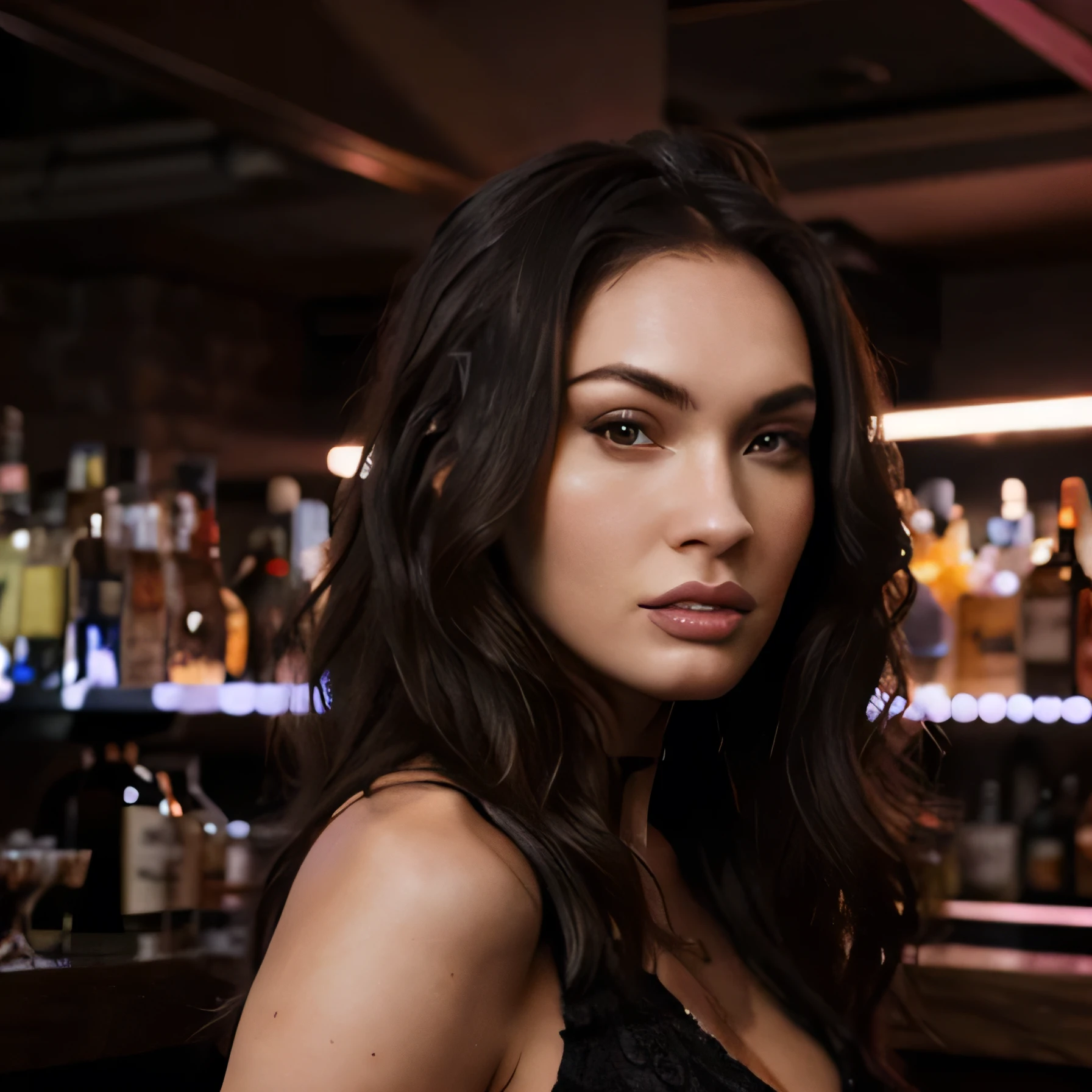 megan fox as nightclub bar servis ,beautiful detailed face,