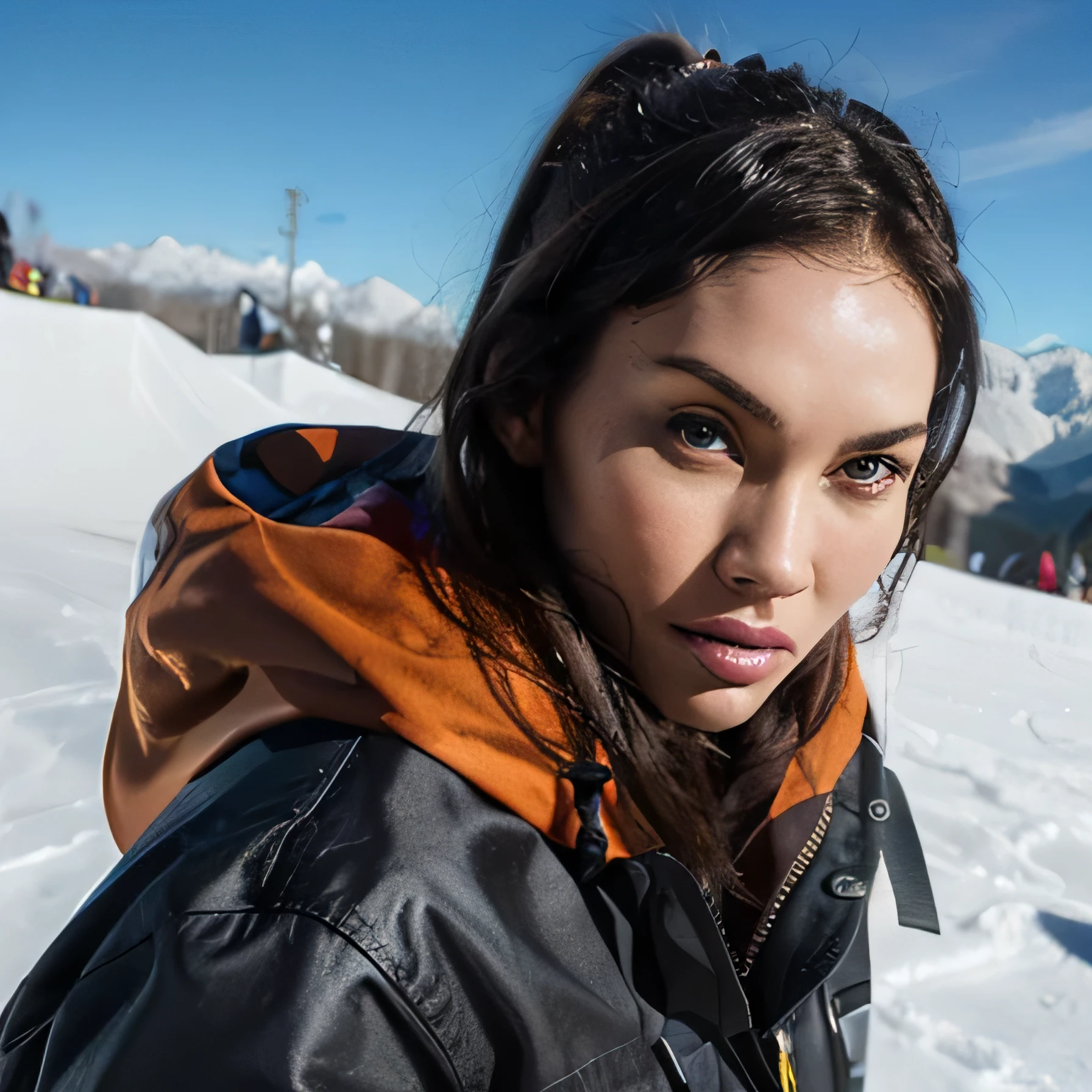 megan fox as snowboard beautiful detailed face,
